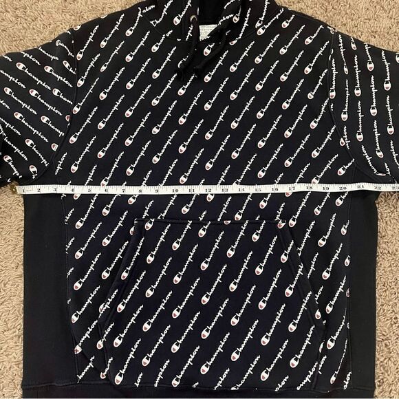 Champion Brand Blue Reverse Weave All Over Logo Print Hoodie Sweatshirt SZ M EUC - Picture 10 of 12